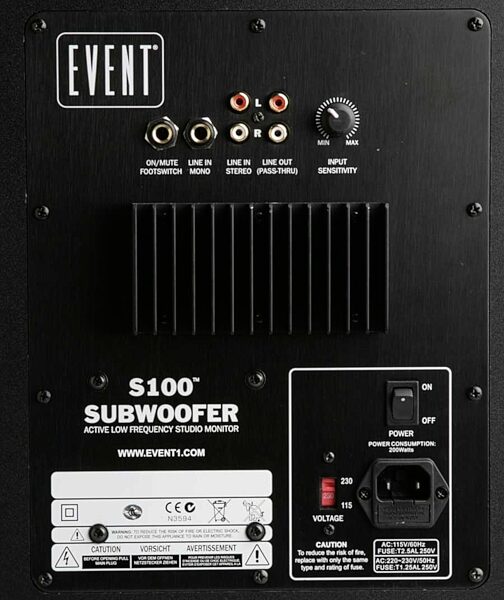 open zoom image for Event S100 Active Subwoofer (100 Watts, 1x8 in.), Connections