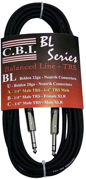 open zoom image for CBI BL2A 1/4" TRS Cable, 3 foot, Main