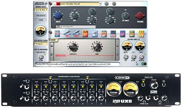 open zoom image for Line 6 TonePort UX8 USB 2.0 Computer Recording Interface, Hardware and Software View