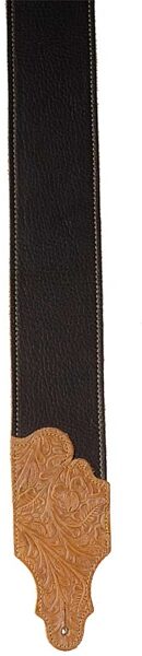 open zoom image for Franklin 3" Tooled Leather Guitar Strap, Chocolate with Caramel Tooled End Tabs