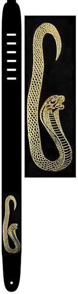 open zoom image for Perri's Leather 2.5" Leather Guitar Strap with Embossed Graphics, Gold Cobra