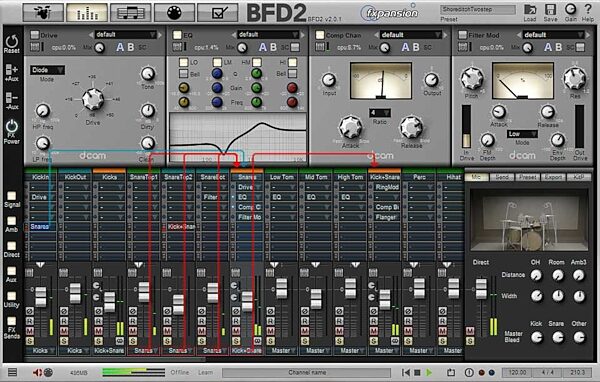open zoom image for FXpansion BFD Drum Instrument VST/RTAS/AU (Mac and Windows), Mixer Page