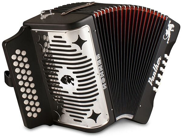 open zoom image for Hohner Panther Diatonic Accordion, Black, 3100GB, Key Combination G/C/F, Open Box (Like New), Main