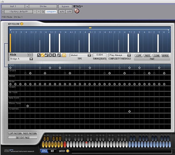 open zoom image for Digidesign Strike Virtual Drum Instrument RTAS DVD, Pattern Edit