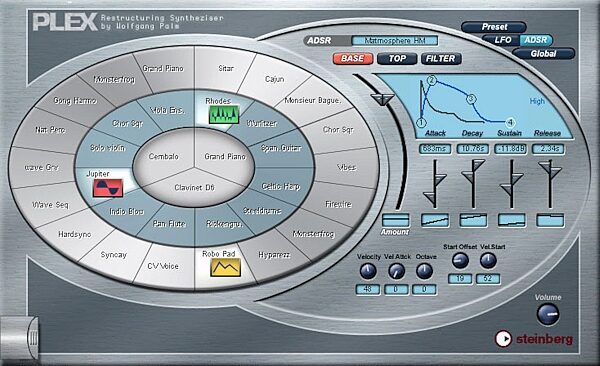 open zoom image for Steinberg PLEX Restructuring Synthesizer by Wolfgang Palm (Macintosh and Windows), ADSR