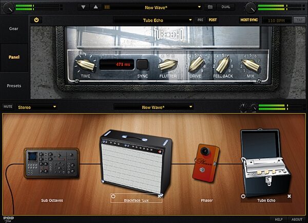 open zoom image for Line 6 POD Farm Platinum Guitar Effects Software (Mac and Windows), Screenshot - Tube Echo