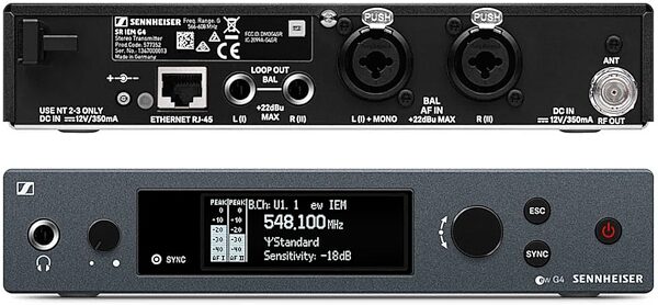 open zoom image for Sennheiser EW IEM G4 Wireless In-Ear Monitor System, Band A (516 - 558 MHz), Transmitter Front and Rear