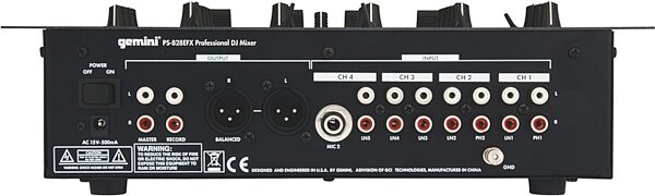 open zoom image for Gemini PS828EFX 4-Channel DJ Mixer, Back