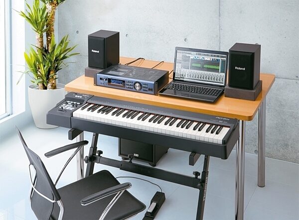 open zoom image for Roland RD-64 Portable Digital Piano, Glamour View Desk Setup