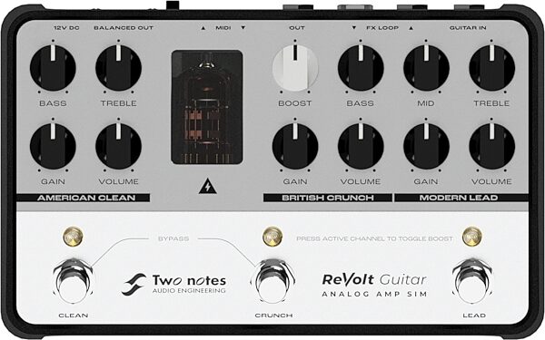 open zoom image for Two Notes ReVolt Guitar 3-Channel Analog Amp Simulator Preamp Pedal, New, Action Position Back