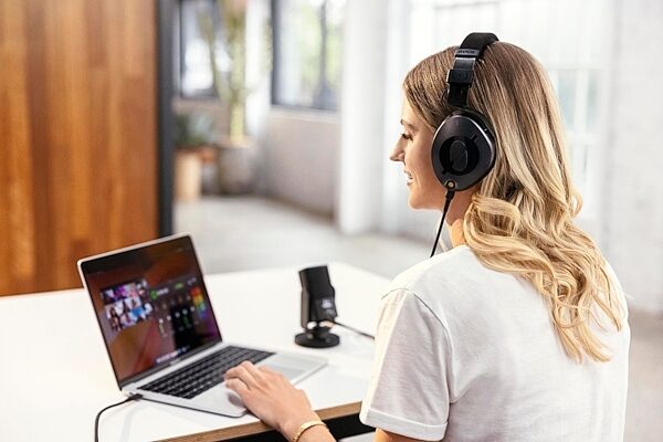 open zoom image for Rode NTH-100 Over-Ear Monitor Headphones, Black, Action Position Back