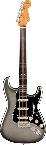 open zoom image for Fender American Pro II HSS Stratocaster Electric Guitar, Rosewood Fingerboard (with Case), Mercury, Action Position Back