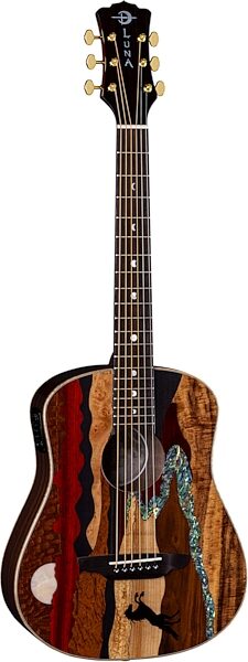 open zoom image for Luna Safari Stallion Travel Acoustic-Electric Guitar (with Gig Bag), New, Action Position Back