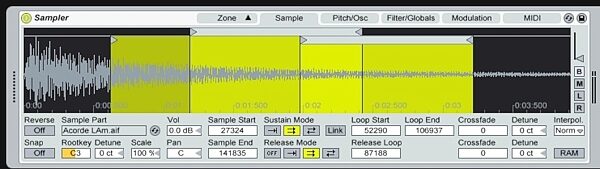open zoom image for Ableton Live 8 Music Production Software (Macintosh and Windows), Screenshot - Sampler -- Main