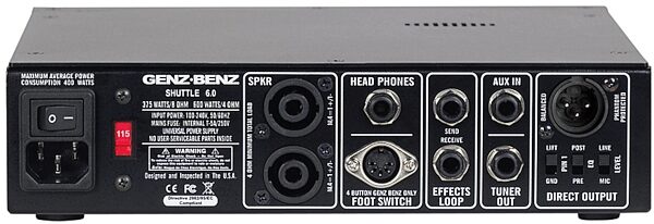 open zoom image for Genz Benz Shuttle 6.0 Bass Amplifier Head (600 Watts), Rear