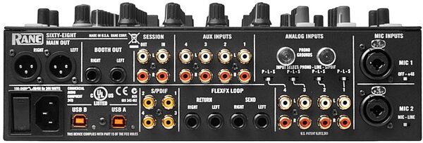 open zoom image for Rane Sixty-Eight Professional 4-Channel Mixer with USB and Serato DJ, Rear