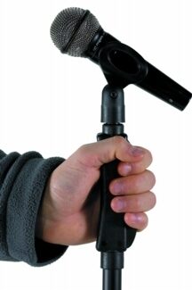 open zoom image for QuikLok A498 Mic Stand with Quik Grip Clutch, In Use