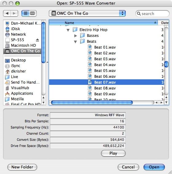 open zoom image for Roland SP-555 Sampler with Effects, File Browser Screenshot