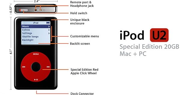 open zoom image for Apple iPod U2 Special Edition Music Player, Diagram