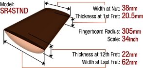 open zoom image for Ibanez SR400 Electric Bass, Neck Diagram