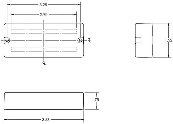 open zoom image for Seymour Duncan SSB4 Bass Pickup, SSB-4S, Bridge and Neck Set, Dimensions