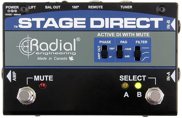 open zoom image for Radial StageDirect Active DI Direct Box with Mute Footswitch, Main