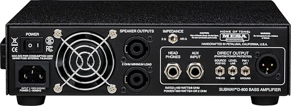 open zoom image for Mesa/Boogie Subway D-800 Bass Guitar Amplifier Head (800 Watts), New, Action Position Back