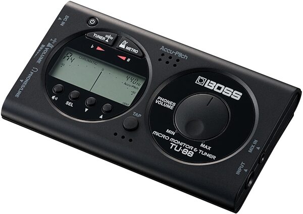 open zoom image for Boss TU-88 Micro Monitor Tuner and Metronome, Black - Angle