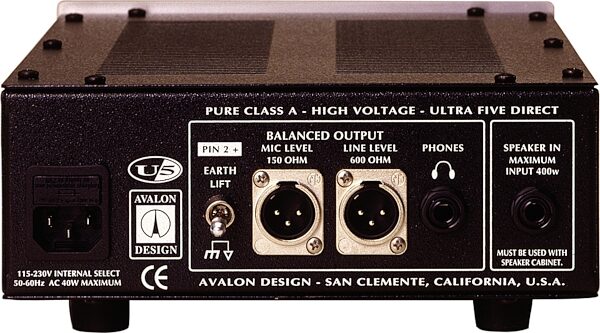 open zoom image for Avalon U5 Class A DI Preamp/EQ, Rear