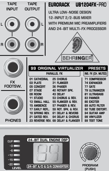 open zoom image for Behringer UB1204FX Pro Eurorack 12 Input Mixer with FX, Effect