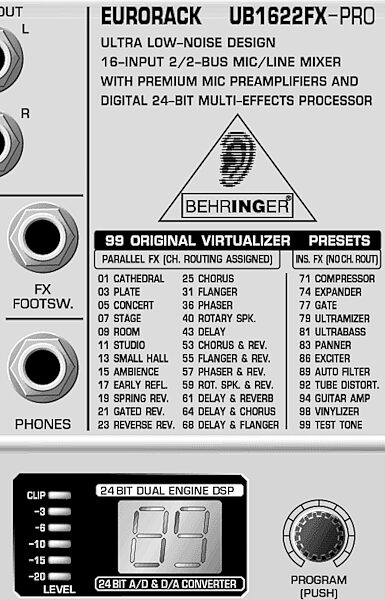 open zoom image for Behringer UB1622FX Pro Eurorack 16 Input Mixer with FX, Effect