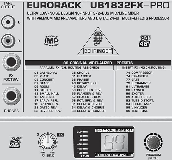open zoom image for Behringer UB1832FX Pro Eurorack 18 Input Mixer with FX, Effect