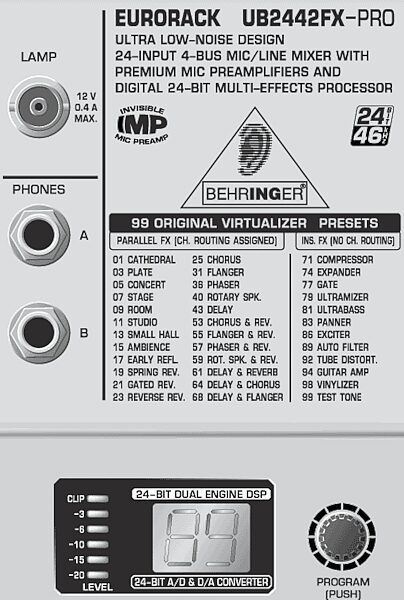 open zoom image for Behringer UB2442FX Pro 24 Input Mixer with FX, Effect