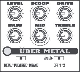 open zoom image for Line 6 MS2 Uber Metal ToneCore Distortion and Overdrive Pedal, Face