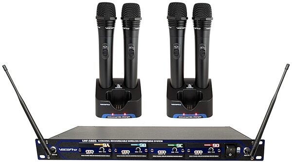 open zoom image for VocoPro UHF-5805 4-Channel Rechargeable Handheld Wireless Microphone System, UHF-5805-9, Main