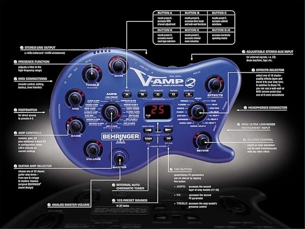 open zoom image for Behringer V-Amp 2 Guitar Amp Modeling Processor, Diagram