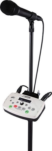 open zoom image for Boss VE-5 Vocal Performer Multi-Effects Processor, In Use On Mic Stand
