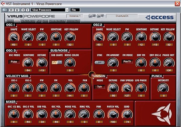 open zoom image for Access Virus Software Instrument for Powercore VST, Oscillator Page