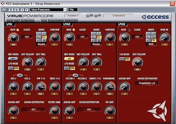 open zoom image for Access Virus Software Instrument for Powercore VST, LFO Page