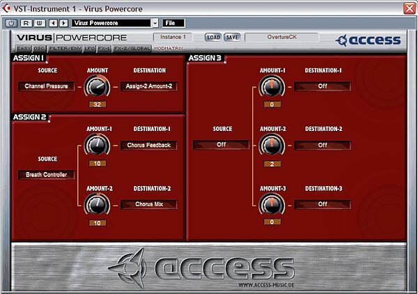 open zoom image for Access Virus Software Instrument for Powercore VST, Mod Matrix Page