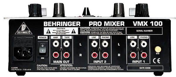 open zoom image for Behringer VMX100 2-Channel Pro DJ Mixer with Beat Counter, Rear