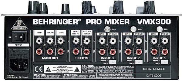 open zoom image for Behringer VMX300 VCA-Controlled 3-Channel Pro DJ Mixer with Beat Counter, Rear