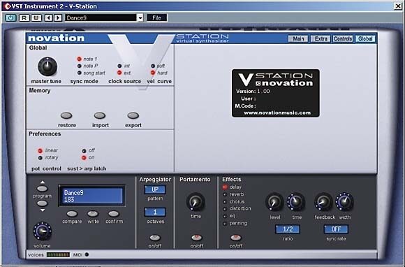 open zoom image for Novation V Station Analog Software Synth (Macintosh and Windows), Global Screen