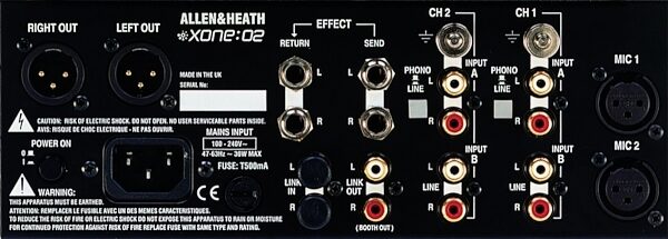 open zoom image for Allen and Heath Xone 02 2-Channel DJ Mixer, Back Panel