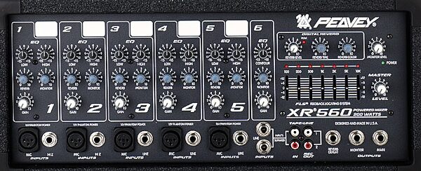 open zoom image for Peavey XR560 Powered Mixer with FLS (200 Watts), Front Panel