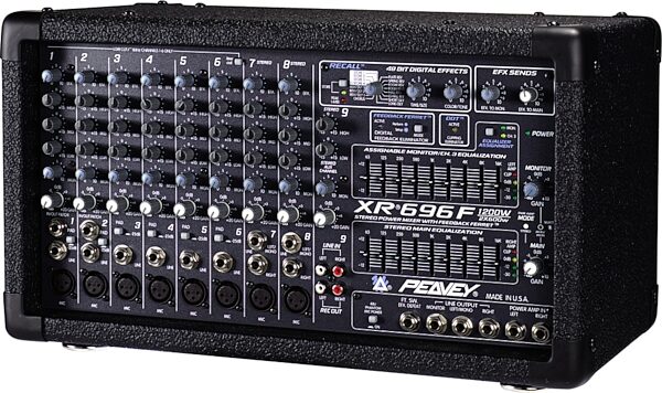 open zoom image for Peavey XR696F Powered Mixer with Feedback Ferret (2x600 Watts), Right Angle View