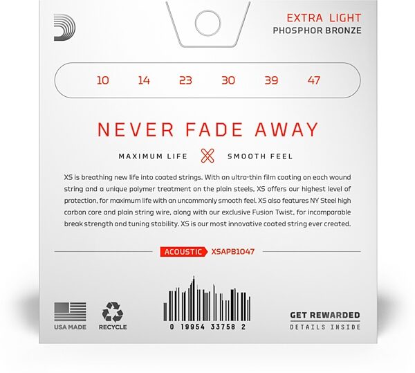 open zoom image for D'Addario XS Phosphor Bronze Acoustic Guitar Strings, 10-47, Action Position Back
