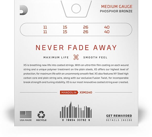 open zoom image for D'Addario XSM XS Mandolin Strings, 11-40, Action Position Back
