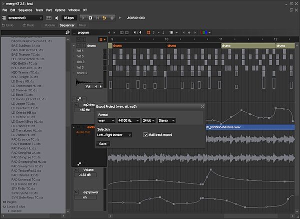 open zoom image for Behringer energyXT Music Production Software, Screenshot - Export XL