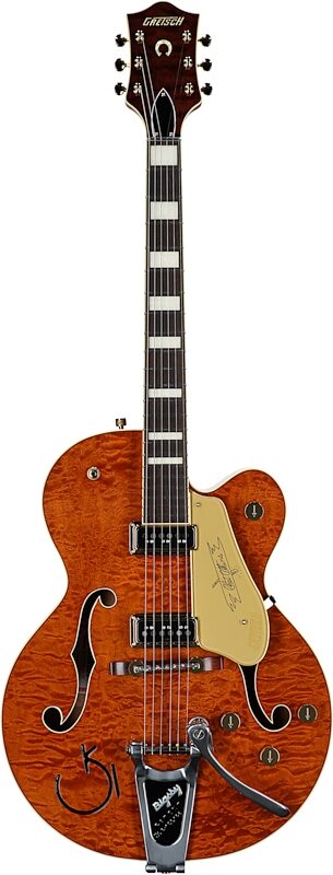 open zoom image for Gretsch G6120TGQM-56 Limited Edition Quilt Classic Hollow Body Electric Guitar (with Case), Roundup Orange Stain Lacquer, Serial Number JT24040949, Full Straight Front